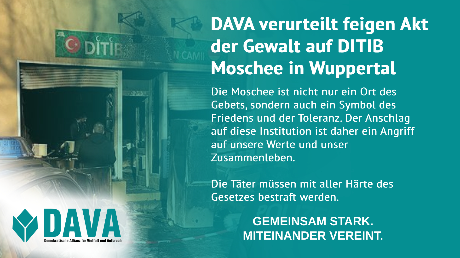 DAVA verurteilt feigen Akt der Gewalt auf DITIB Moschee in Wuppertal